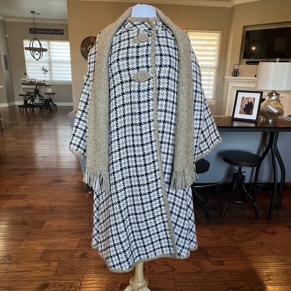 Vintage Jackets & Blazers - Vtg 60's Cape Reversible Wrap Coat Scarf Jacket Coat One Size S M L XL Check